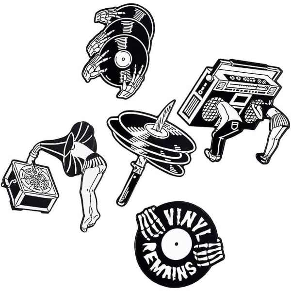 Svartvit musik Vintage Radio Disks Badge Pins - Creative Skull Dj Vinyl