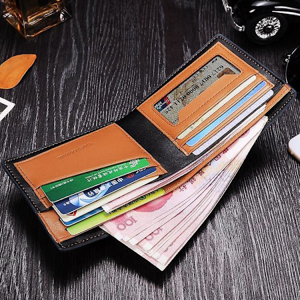 Herr PU Läder Plånbok Ultra Stark Sömnad Slim Billfold Kort Hållare Väska Påse Blue Horizontal Flip