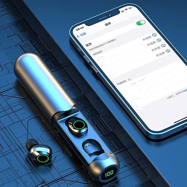 Trådlöst Bluetooth-headset, utdragbar digital display i örat Tws Bluetooth-headset, lång form Silver