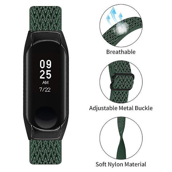 Stretchig nylon anti-scratch justerbar handledsrem för Xiaomi Mi Band 3/4, med svart klockram Army Green