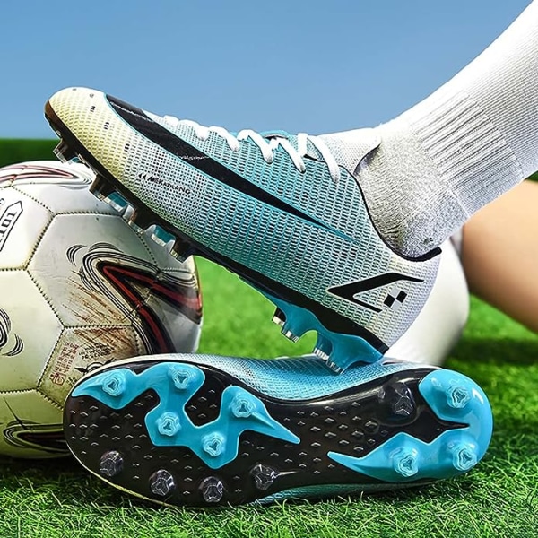 Fotballsko for menn og gutter, kunstgress, atletisk fotball, utendørs, innendørs, sport, løpesko, gåsko, støvler blue EU42