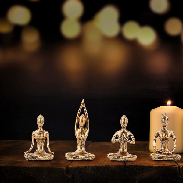 Yogastaty Meditation Zen Decor - Yogastatyer för heminredning, små yogafigurer för andliga rumsdekorationer, set med 4 yogaställningar statyhylla...