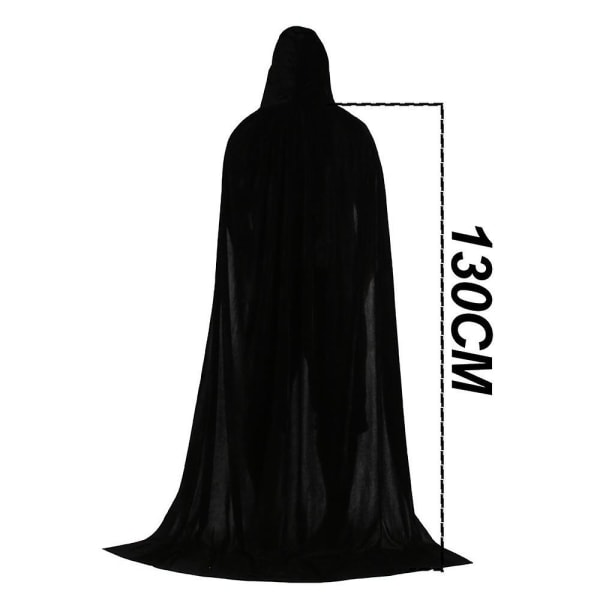 Unisex Full Length Hooded Robe Cloak Apparelblack130cm Black 130cm