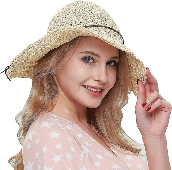 Sol Stråhatte til Kvinder Foldbar Floppy Strand Sommerhat Oversized Vævet Bred Style 1