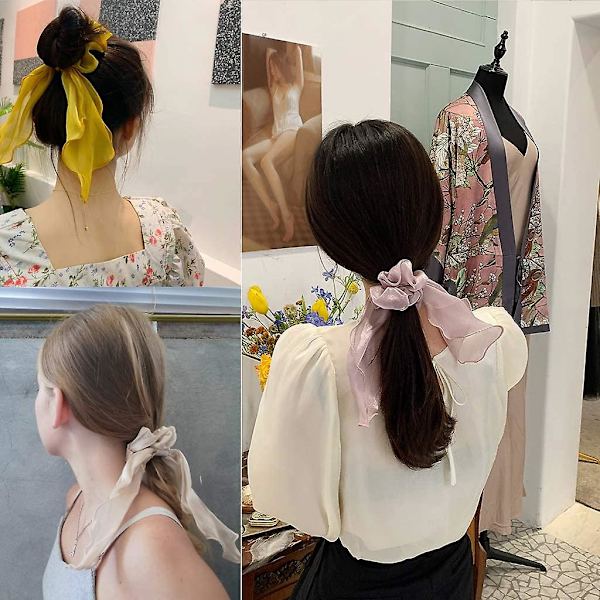 6 st Acsergery Chiffon Bowknot Hår Scrunchies Scarf Scrunchies Chiffon Blomster Hårband Present