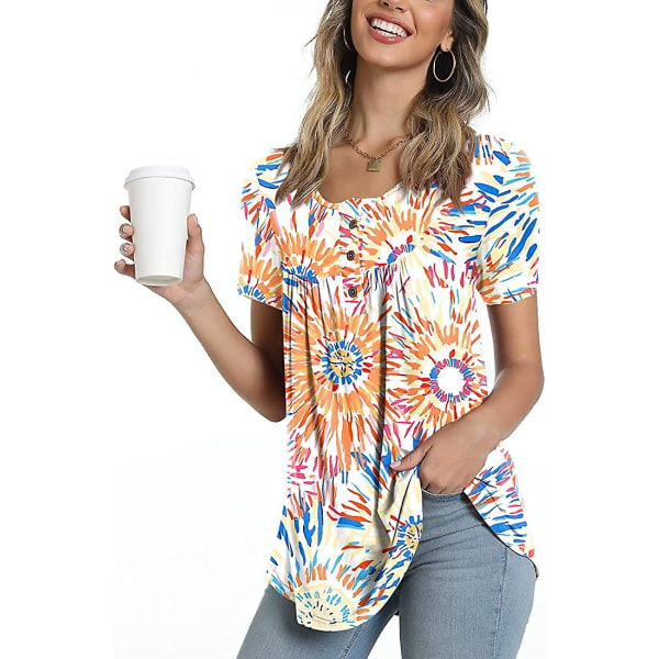 Dame Henley Skjorter til Forår-Sommer Knap Tunic Toppe 2023 Casual Kortærmet Bluse T Firework L