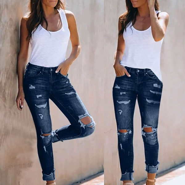 Ripped Jeans Høj Talje, Pencil Hverdags Casual Stil