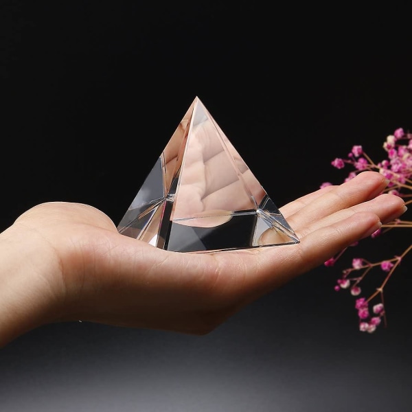Krystal Pyramide Figur Samlerobjekt, Transparent Farve Prisme Skrivebords Ornament Glas Brevvægt Med Gaveæske Til Dekoration (60mm / 2.4 tommer)