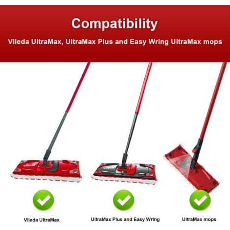 5-pack för Vileda UltraMax Moppdynor Refill Kit, Extra Stor Mikrofibermoppdyna för Alla Hårda Golv för Tvättmaskin