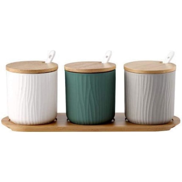 3st Set Salt Shaker Nordic Home Creative Keramik Kryddburk Med Lock Liten sked Kryddlåda