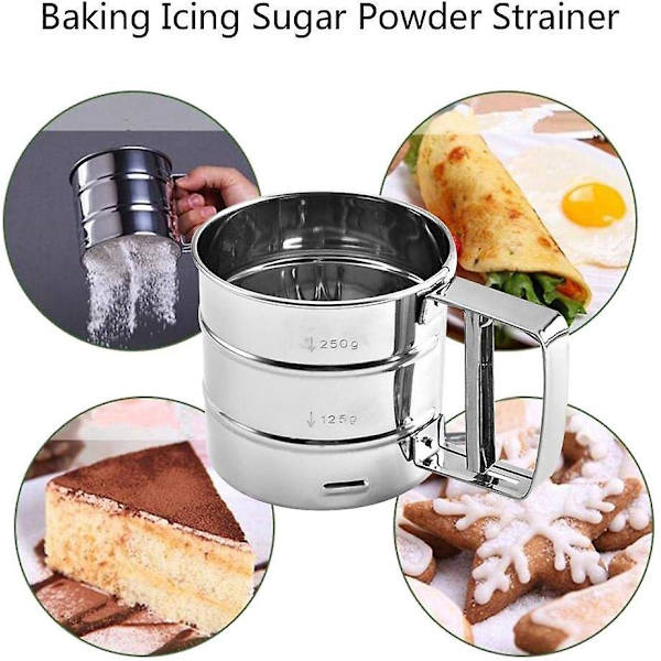 Enhånds Icing Sukker Shaker i Rustfrit Stål Icing Sukker Si Køkkenredskaber