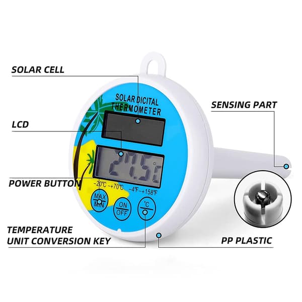 Simtermometer för pool, flytande pooltermometer, digital vattentemperaturmätare för badtunna, damm, badkar, spa White