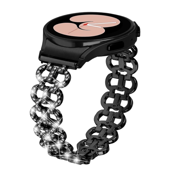 För Samsung Galaxy Watch6 40/44 mm Rhinestone Metal watch ihåligt andningsbart klockband Black