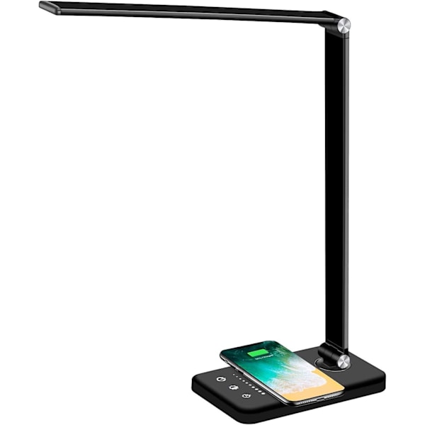 Skrivebordslampe, øyevennlig bordlampe, dimbar nattbordslampe med USB-ladeport Black