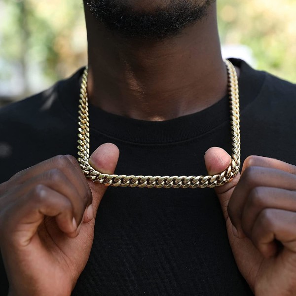 Kubansk länkkedja för män Miami kubansk halsband 18k guld silver diamantslipad kedja av rostfritt stål för män 13 mm 10 mm iced hip hop smycken