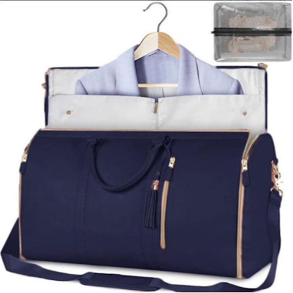 2024 Reiseklespose, Stor PU Draktdraktpose med Skopose, Multifunksjonell Duffelbag for Reise, Strand eller Camping -GSLA Navy blue
