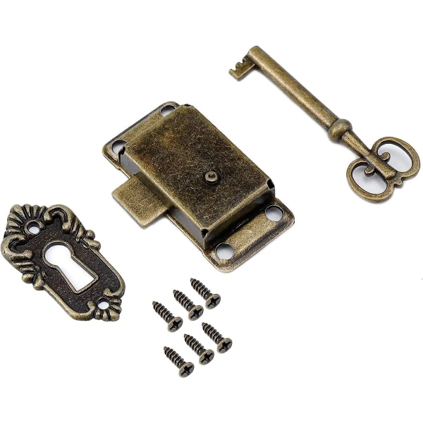 4 set vintage lås, 2,1 tum retro skåp låda lås fall smyckeskrin lås fjäderlås med nyckel, brons Bronze