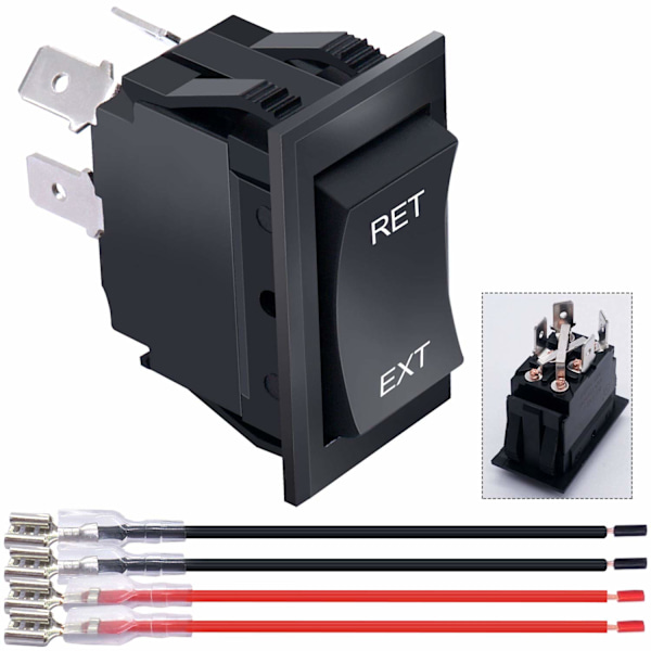 Momentan Strømbryter med Reversert Polaritet, Vippebryter, DC Motorstyring DPDT 4 Pin(ON)-Off-(ON) 20A 12V DC RV Bryter med Ledninger