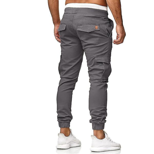 Herr Elastisk Midja Cargofickor Byxor Slim Fit Sport Combat Cuffed Pants Grey XL