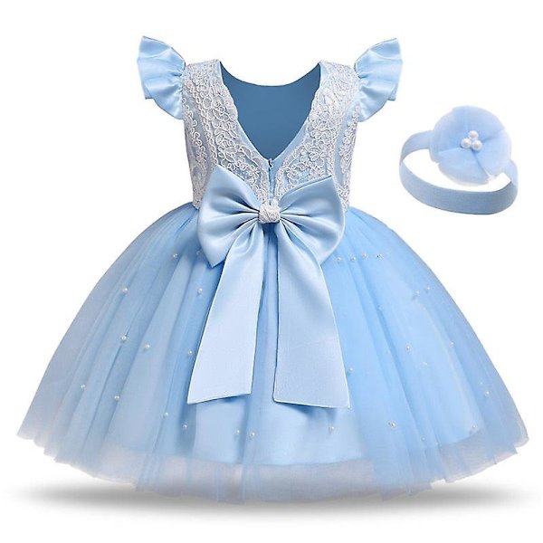 Spädbarn flickor spetsklänningar barn blomma elegant bröllop prinsessa fest tutu klänning barn födelsedag dop formella kläder L-2 3t