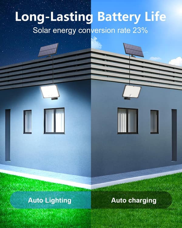 400 LED utendørs solcelle spotlights, 3 moduser, vanntett bevegelsessensor, kaldt hvitt lys, solcellelamper for sikkerhet og belysning