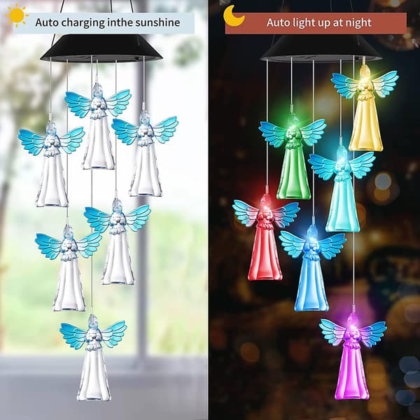 Ängla vindspel, presenter till mamma, trädgårdspresenter, vindspel utomhus, solcells vindspel black shell blue angel