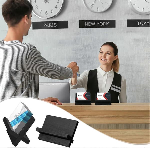 4 stk. Visitkortholder til skrivebord, visitkortdisplaystand i træ