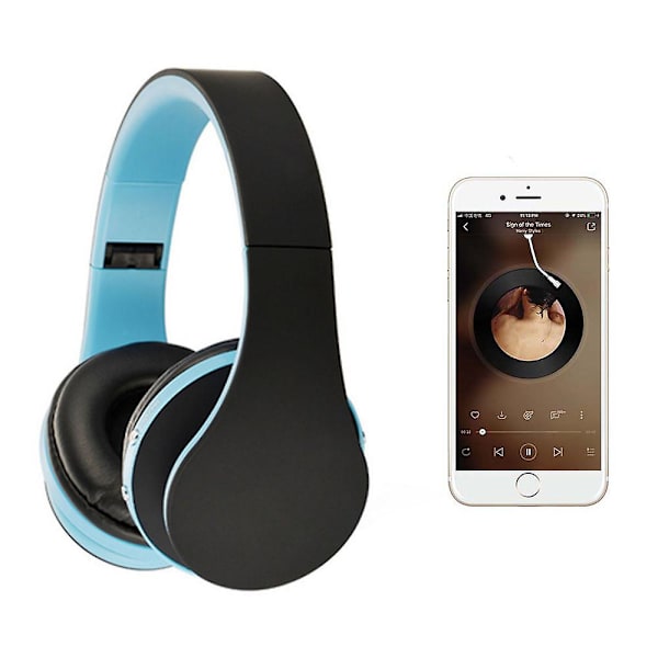 Langattomat Bluetooth-kuulokkeet, sankakuulokkeet mikrofonilla, kokoontaitettavat ja kevyet, MP3-tila ja FM-radio matkapuhelimille, kannettaville tietokoneille ja televisioille blue