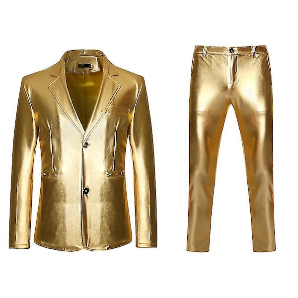 Herrkläder Blanka Guld 2 Delar Kostymer (blazer+byxor) Terno Masculino Mode Fest Dj Club Klänning Smoking Kostym Herr Scen Sångare Kläder Gold L