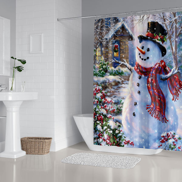 Julebruseforhæng 180*180cm, Rødt Halstørklæde Snemand Bruseforhæng Vandtæt Polyester Bruseforhæng Med 12 Kroge Til Juledekoration