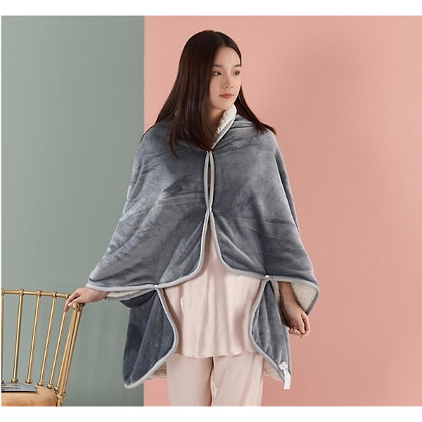 Mørkegråt ternet tæppe, dobbeltsidet fleece- og plys-tæppe til seng, sofa, bil, stue, soveværelse, vintervarmt multifunktionelt tæppe, kappe, sjal med knap Ch