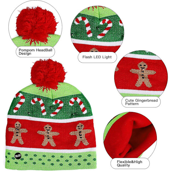 2-pak jule LED lysende strikhue, farverig blinkende jule-julefestartikler (one size fits more)