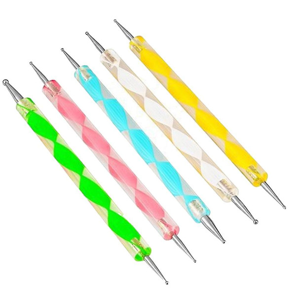 Dubbelsidig prickpenna nagelkonst strass spetsar manikyr pedikyr kit diy marmorering prickpenna nagelkonst design målarverktyg blandad färg