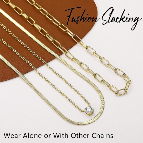 Guld lager halsband för kvinnor flickor, 14k äkta guldpläterad Cz hänge halsband, läcker platt orm kedja lager halsband för present