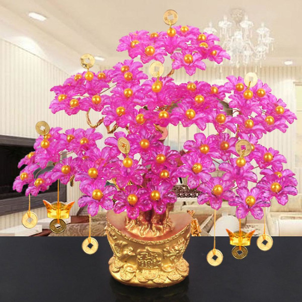Penge Træer Feng Shui Rigdom Penge Citrin Gul Bonsai Ædelsten Reiki Akryl A4