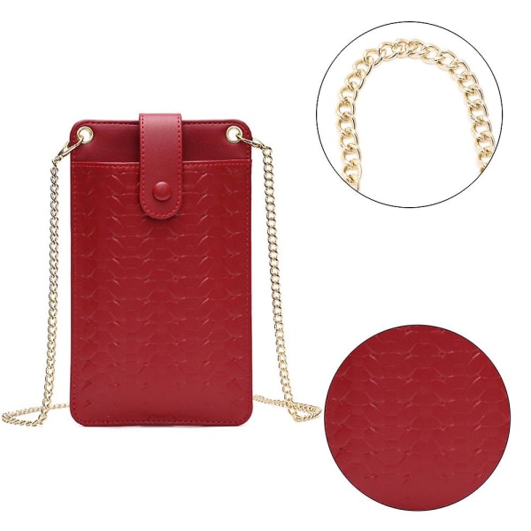 Ultratunn fashionabel mobiltelefonväska för kvinnor, väska i vävt mönster Red