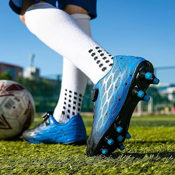 Fotballsko for barn, gutter og jenter, Fg/Ag baseballsko for ungdom, atletiske komfortable fotballsko for utendørs og innendørs bruk Black Blue EU31