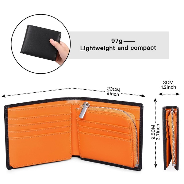 Multi Slots Foldbar Lynlås Stor Kapacitet Læder Punge med Kort Kontant Opbevaringspose Black Orange