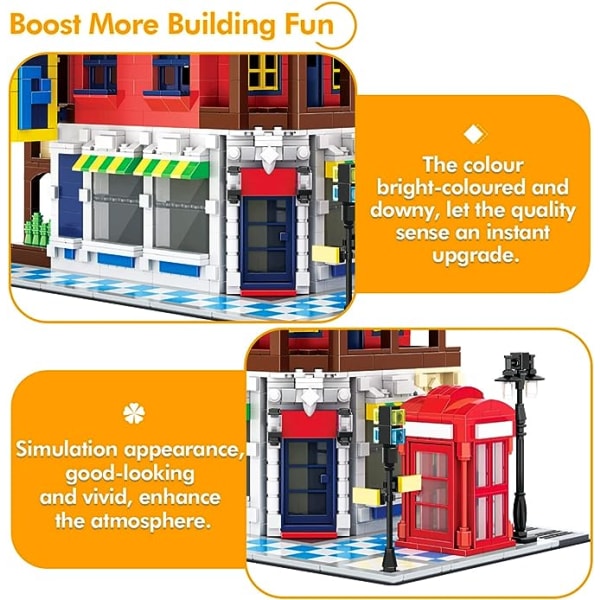 Hörnbutik Byggklossar Set, Stadshus Modell Set Leksak Modulhus Byggklossar Konstruktionssats och Montering Leksak Present till Barn Ålder 8+ /Vuxen