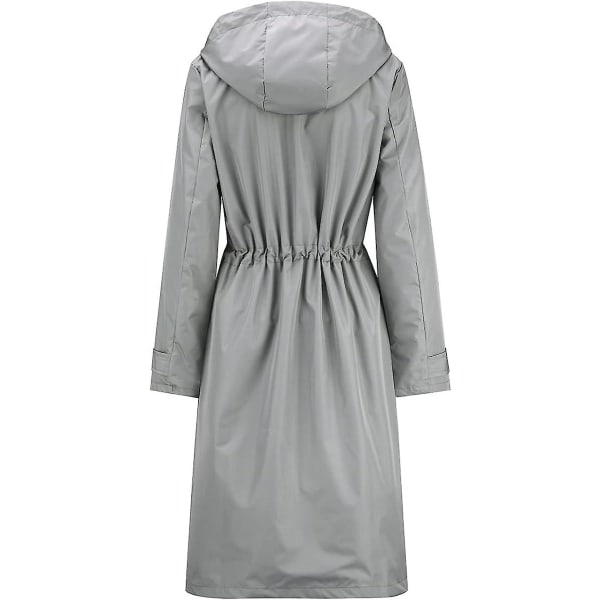 Dam lång vattentät jacka Lättviktsregnjacka med huva Windbreak Outdoor Trenchcoats Grey S