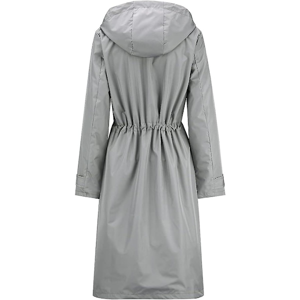 Dame Lang Vandtæt Jakke med Hætte Letvægts Regnfrakke Vindjakke Udendørs Trenchcoat Grey M
