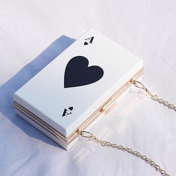 Iltalaukku naisille, pokerin muotoinen clutch-laukku ketjulla, valkoinen