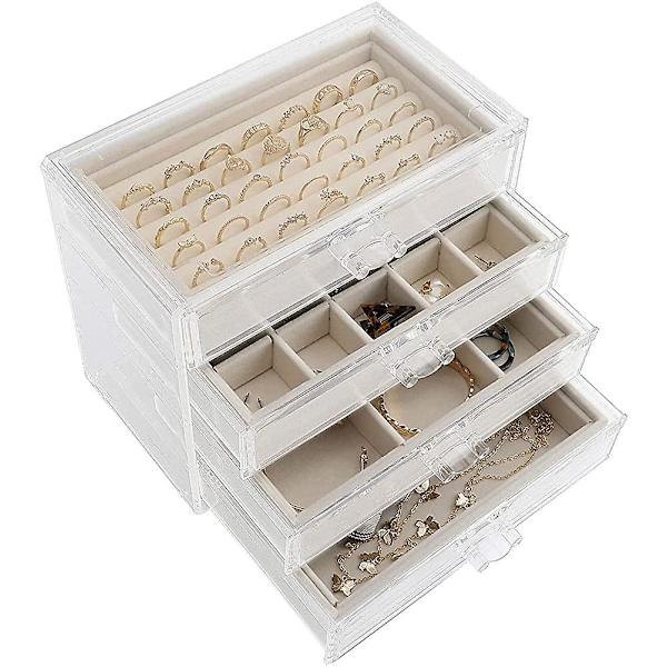 Smyckeskrin Organizer, 4 lådor Akryl Smyckeskrin Smyckesorganisatör