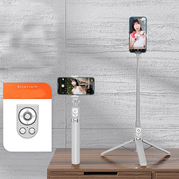 Selfie Stick, Udtrækkelig Selfie Stick med Tik Tok Genopladelig Trådløs Fjernbetjening og Tripod Stativ White 1.75m