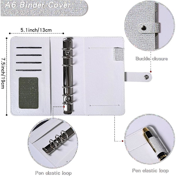 A6 Budget Binder med 12 st dragkedjor för budgetering, pengarrangör för kontantstoppning, sparbinderbok, liten budgetplaneringsportfölj med Bi Silver