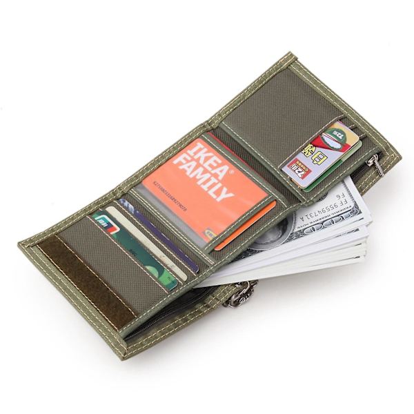 Geometrisk Mønster Stoff Kort Lommebok, Menn Kvinner Tri-fold Kortholder Myntveske med Stropp Green