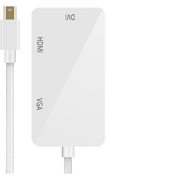 3-i-1 Thunderbolt-port Mini DisplayPort till HDMI DVI VGA-adapter Vit