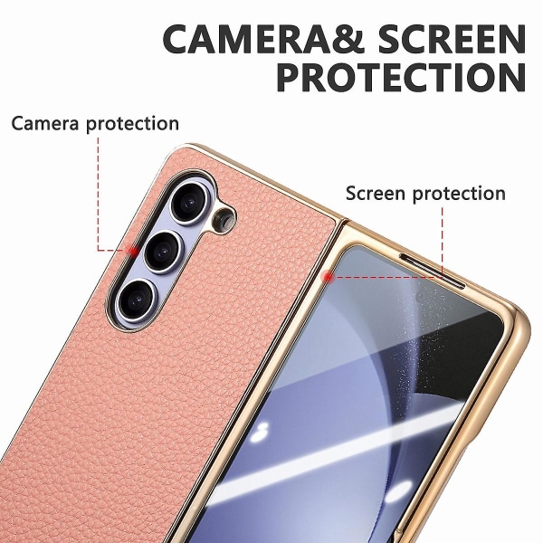 Z Fold 5 Deksel, PU-Lær & Plating PC Støtfanger Støtsikkert Deksel Kompatibelt med Samsung Galaxy Z Fold 5 Med Skjermbeskytter Pink For Galaxy Z Fold 5