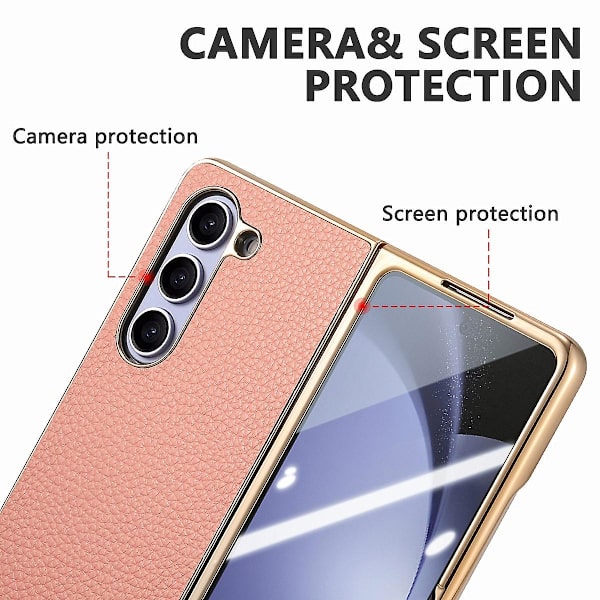 Z Fold 5 Fodral, PU Läder & Plätering PC Stötsäkert Fodral Kompatibel Samsung Galaxy Z Fold 5 Med Skärmskydd Pink For Galaxy Z Fold 5