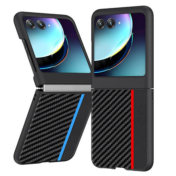 Kolfiberfodral Kompatibelt med Moto Razr 40 Ultra, PU-läder Anti-drop Skyddande Skal Black For MOTO RAZR 40 Ultra